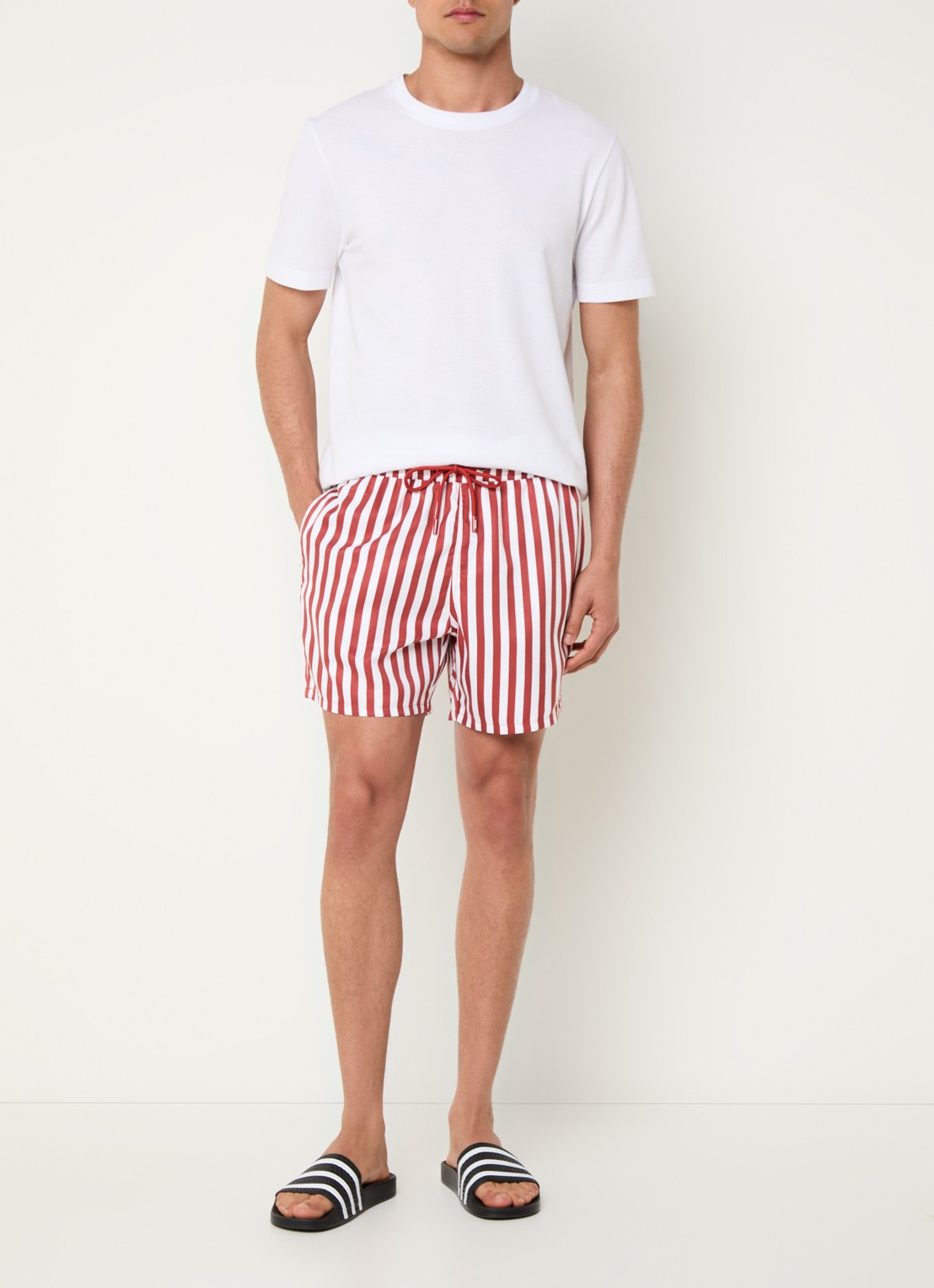 Pockies Brick zwemshorts met streepprint en ritszakken - voorkant 3 rood