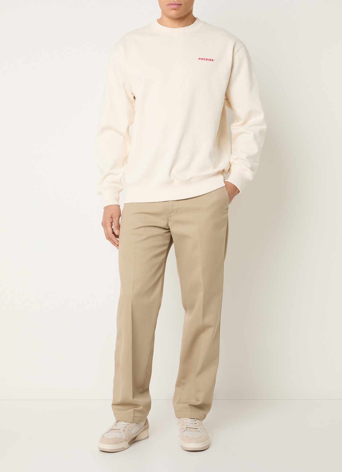 Pockies Lobster sweater met logo- en backprint - voorkant 2 creme