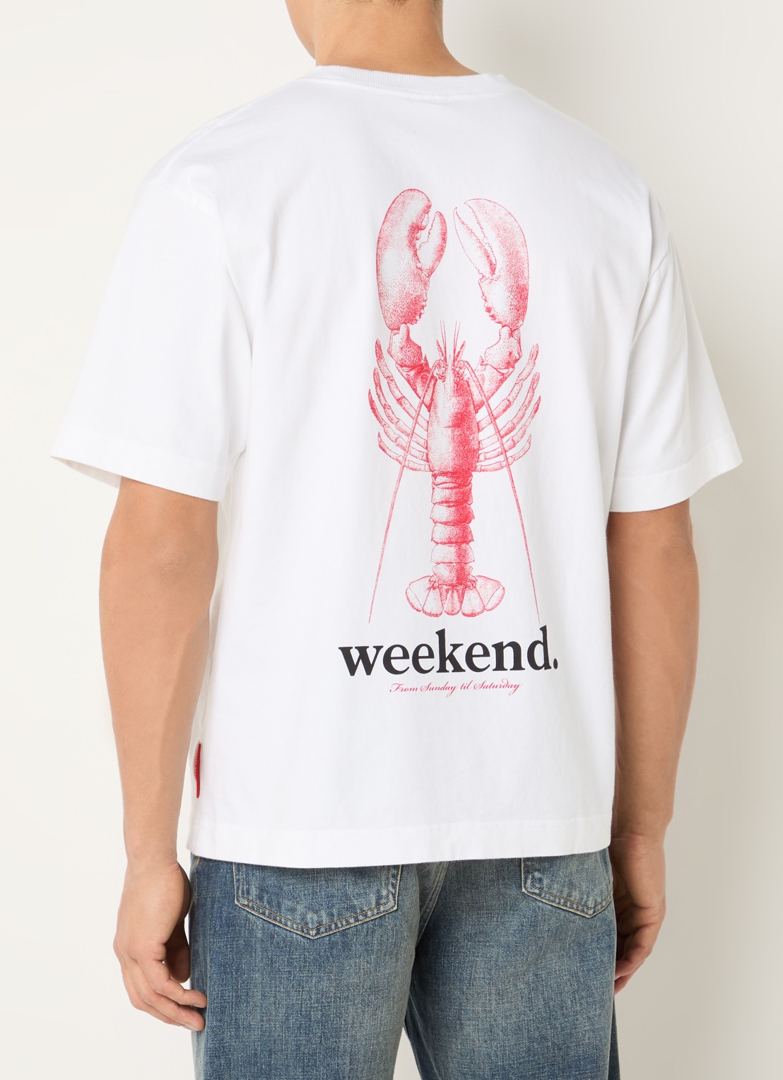 Pockies Lobster T-shirt met logo- en backprint - detail wit
