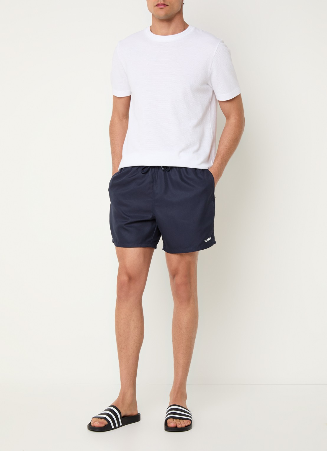 Pockies Navy zwemshorts met streepprint en ritszakken - voorkant 4 donkerblauw