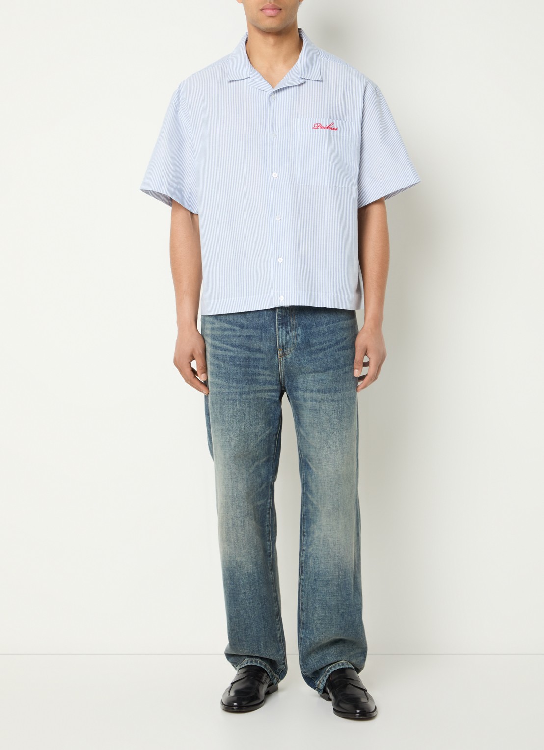 Pockies Regular fit overhemd met logo - voorkant 2 lichtblauw