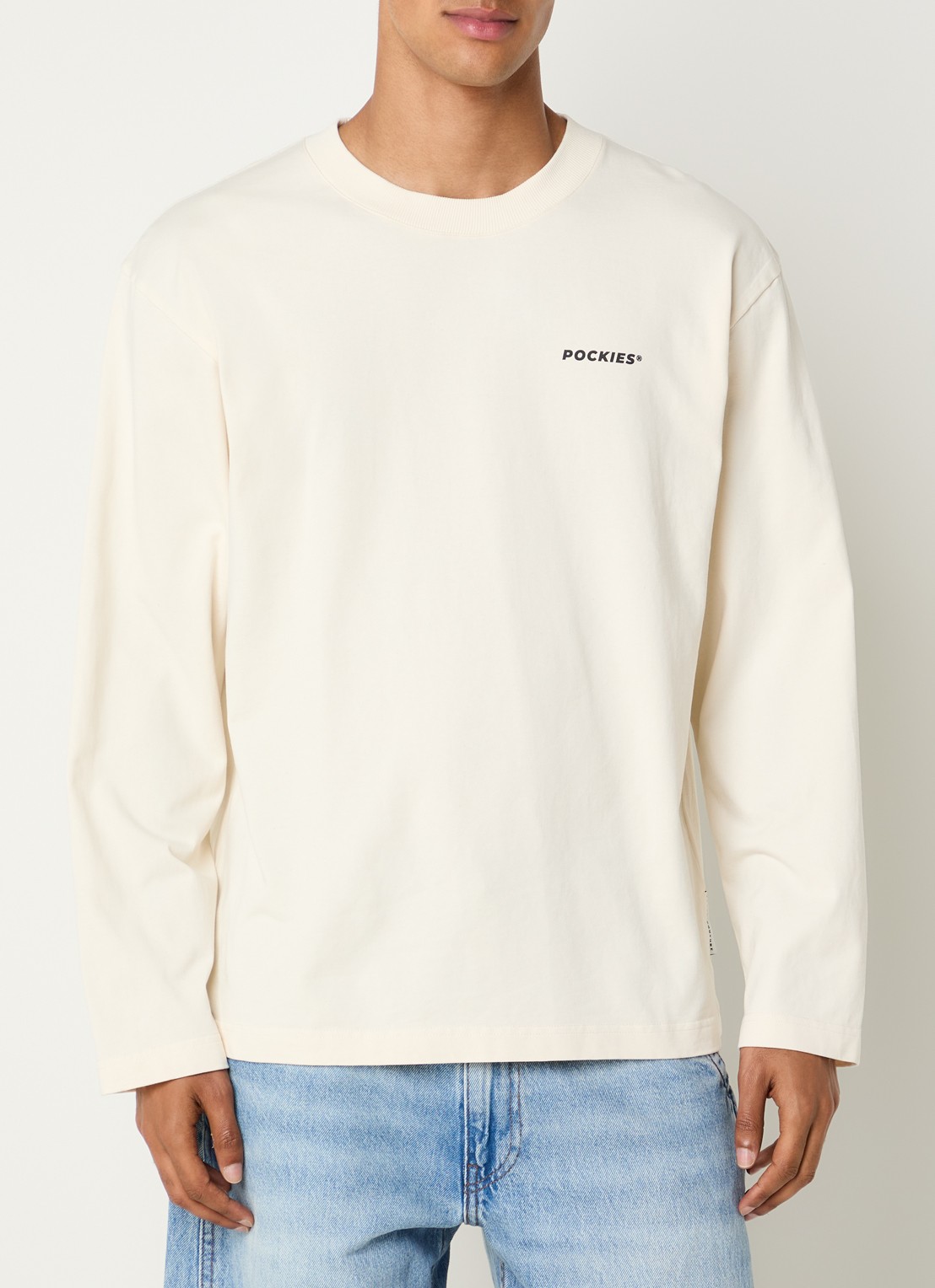 Pockies Shepherd sweater met logo- en backprint - achterkant 2 gebroken wit