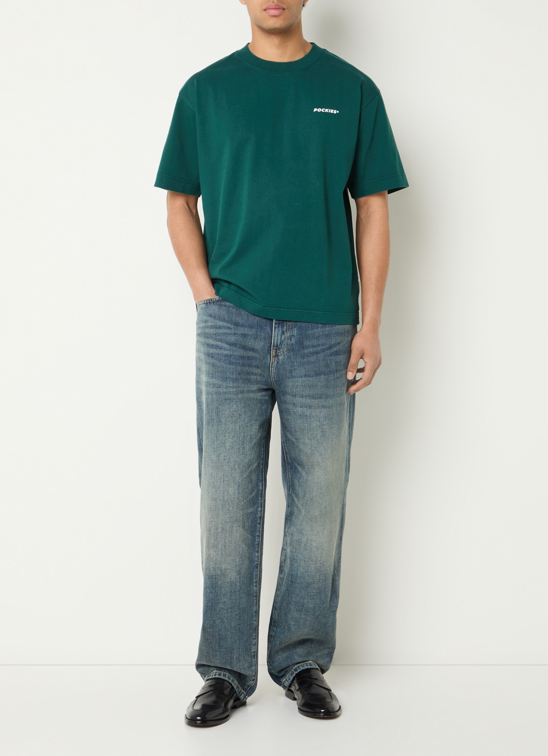 Pockies Sundays T-shirt met logo- en backprint - voorkant 3 groen