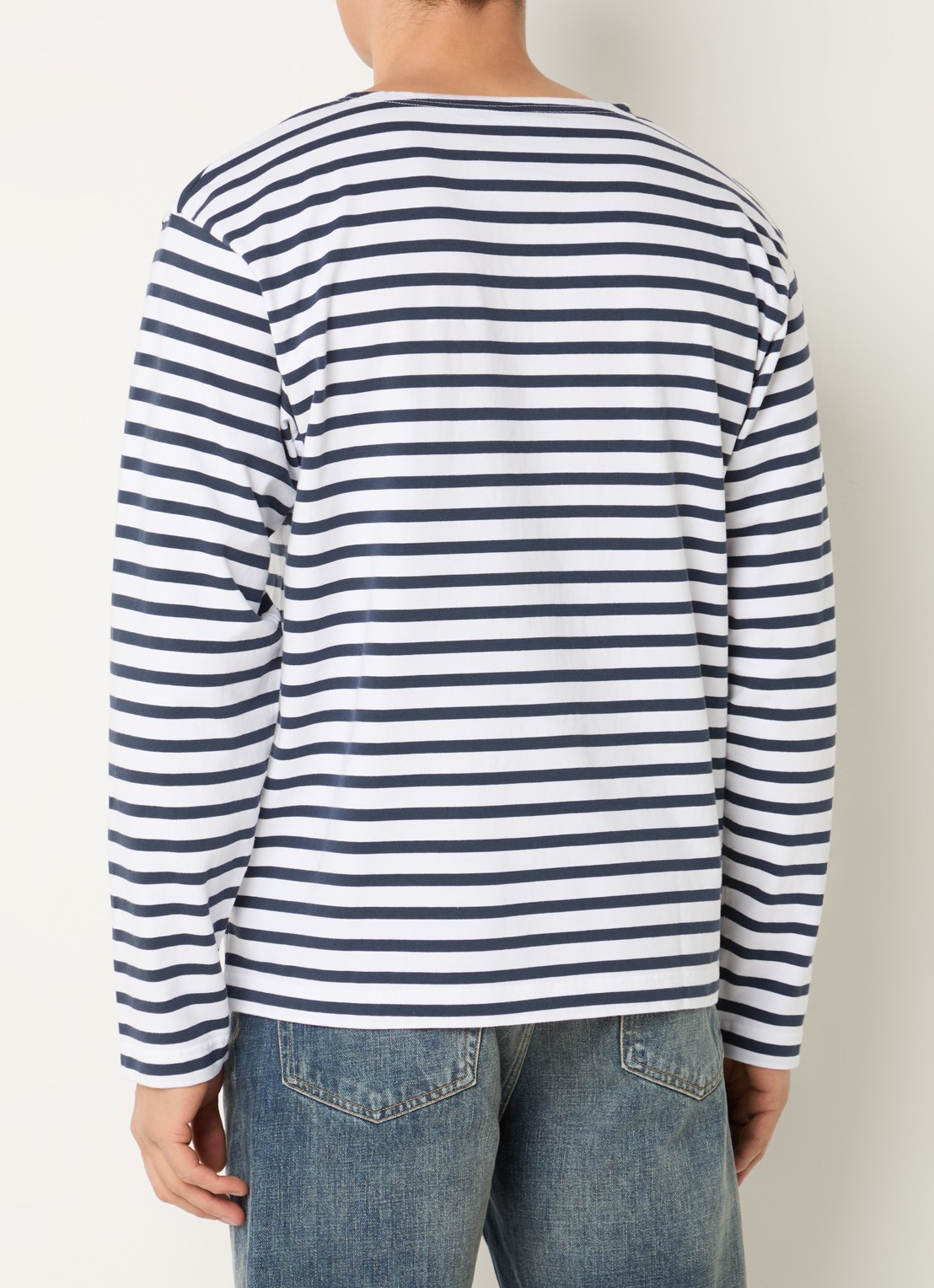Pockies T-shirt met streepprint en logoborduring - achterkant donkerblauw