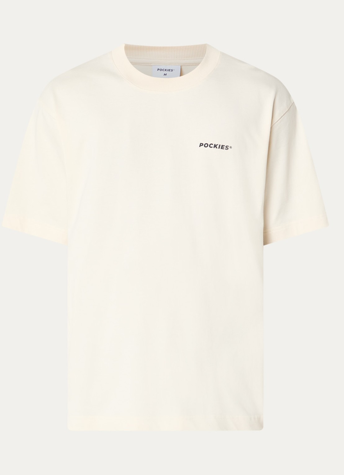 Pockies Tea T-shirt met logo- en backprint - voorkant 2 gebroken wit