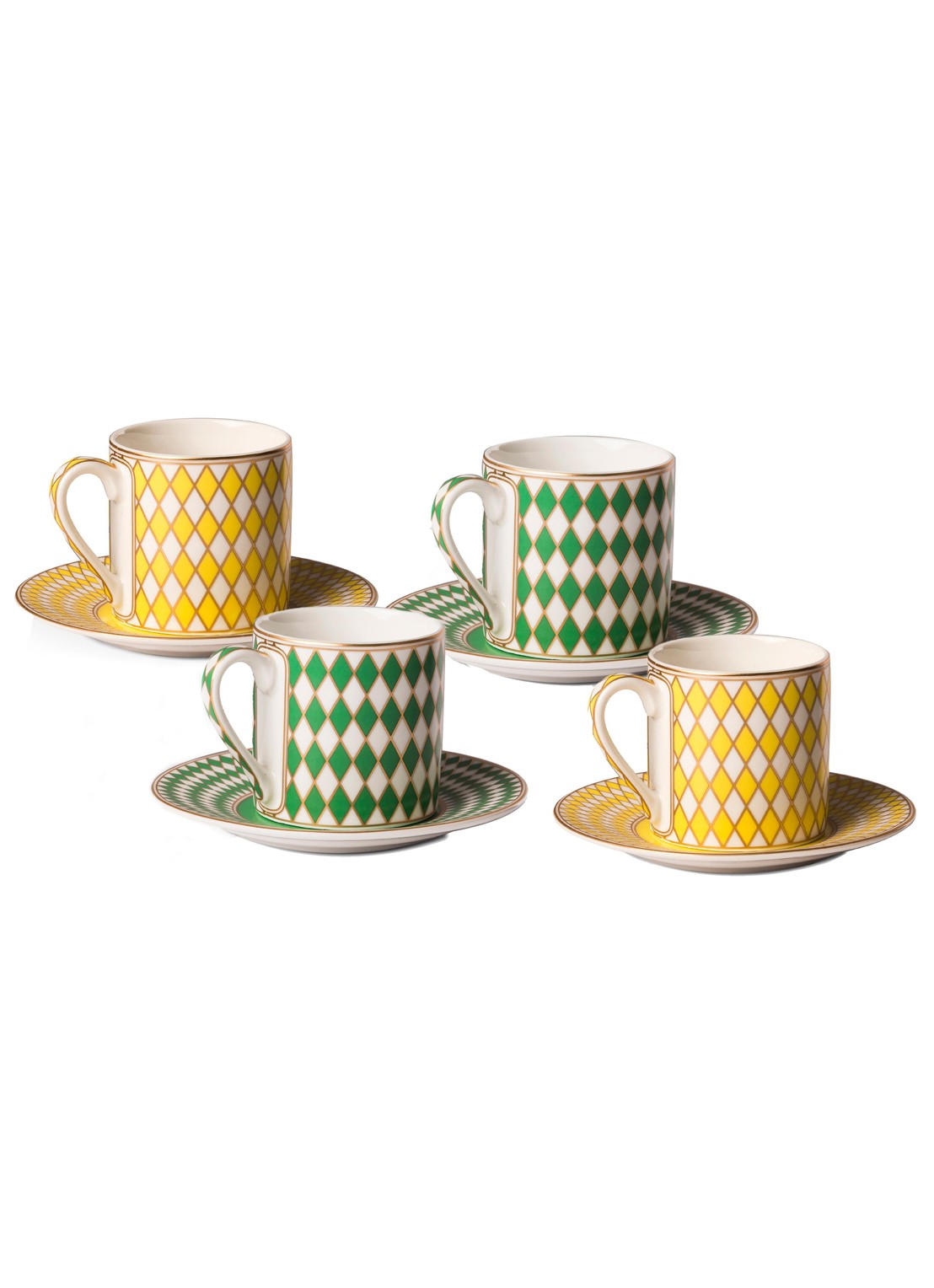 POLSPOTTEN Chess espressokopje met schotel 10 cl set van 4 - voorkant 5 groen