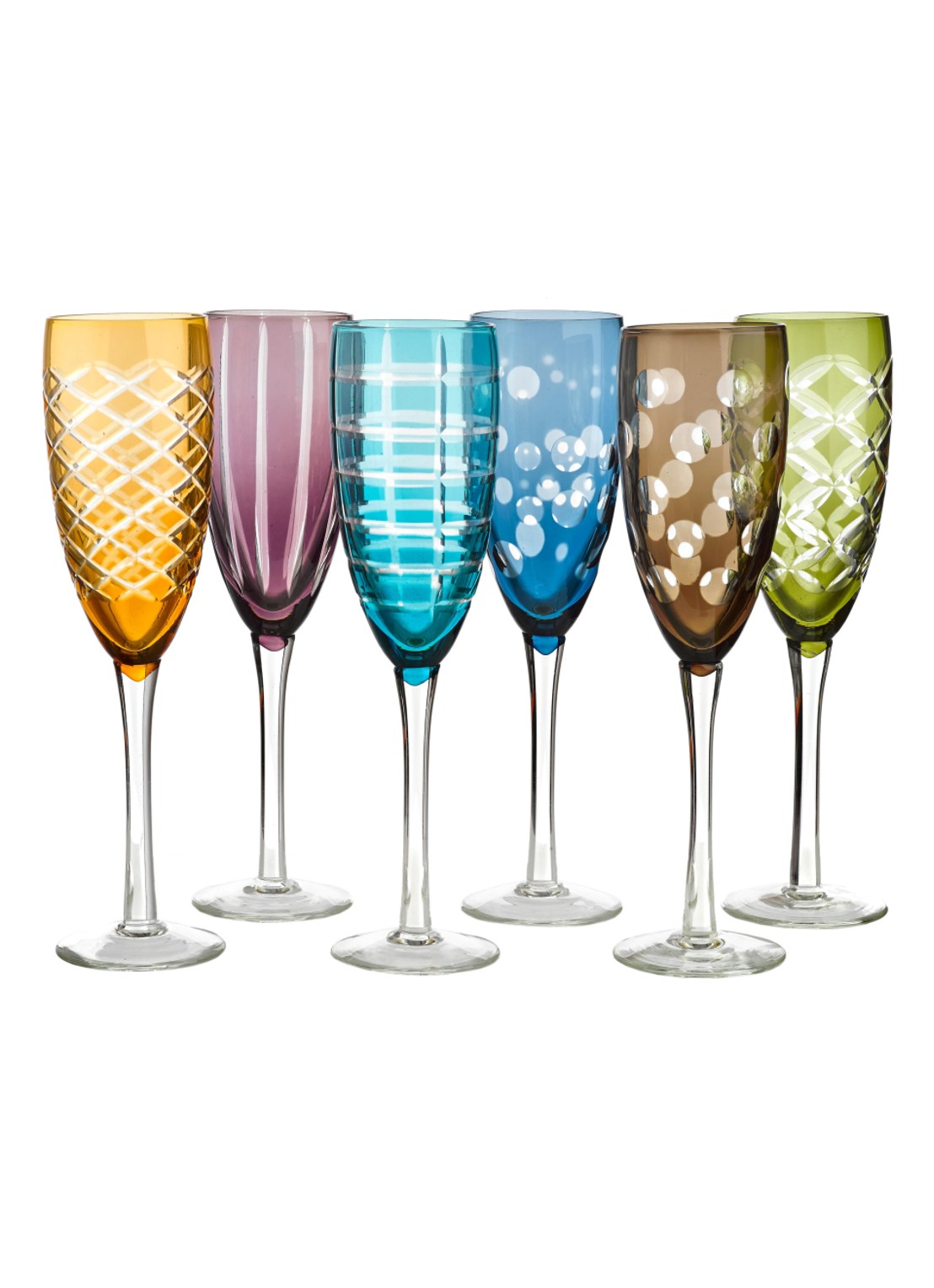 POLSPOTTEN Cuttings champagneglas set van 6 - voorkant multicolor