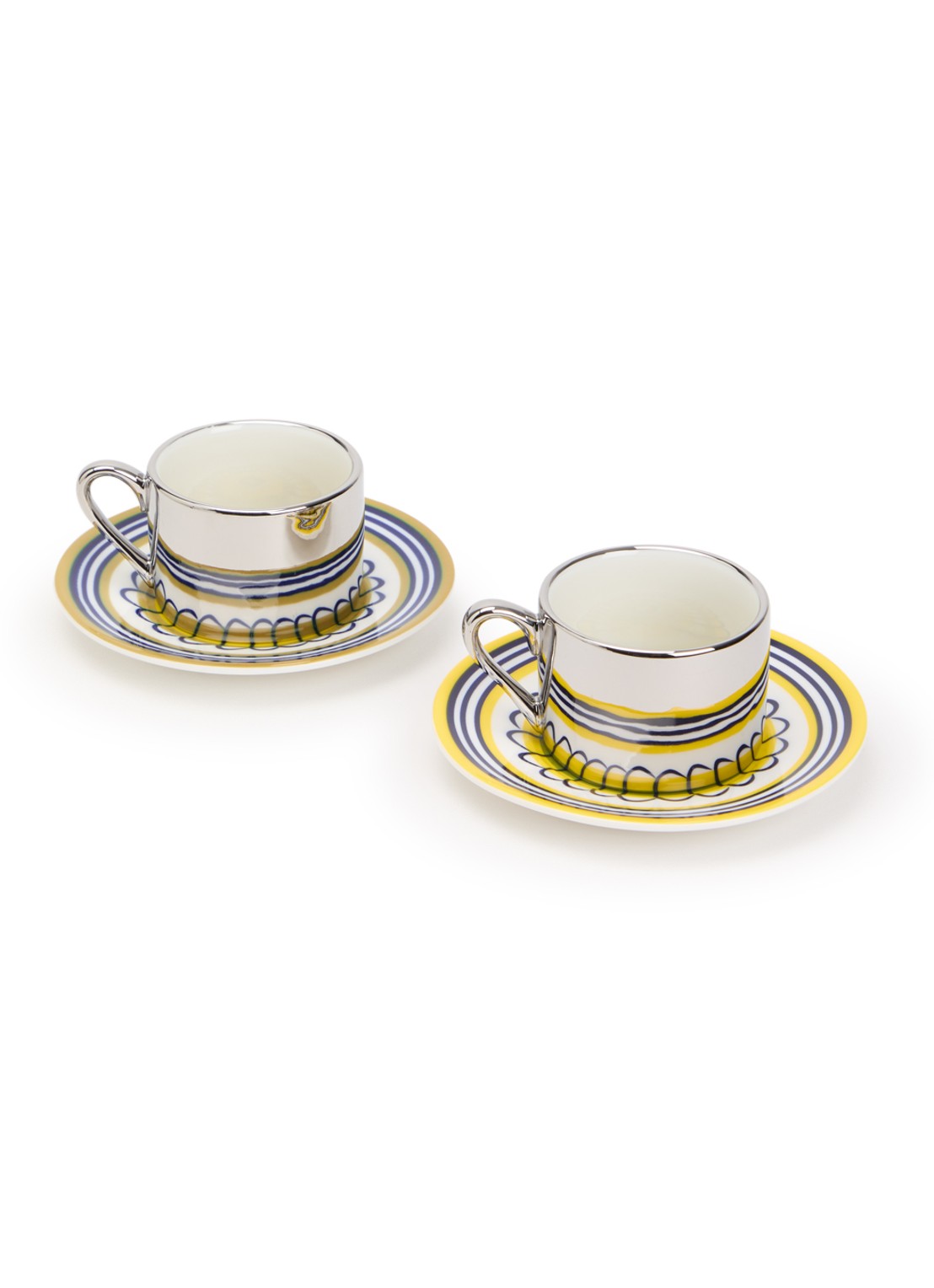 POLSPOTTEN Floral kop en schotel 9 cl set van 2 - voorkant geel