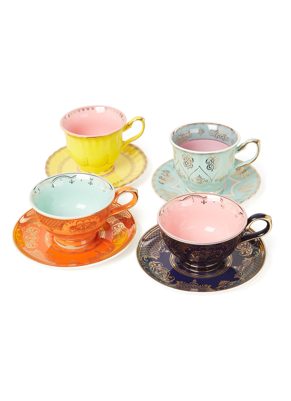 POLSPOTTEN Grandpa kop en schotel 22 cl set van 4 - voorkant 3 multicolor