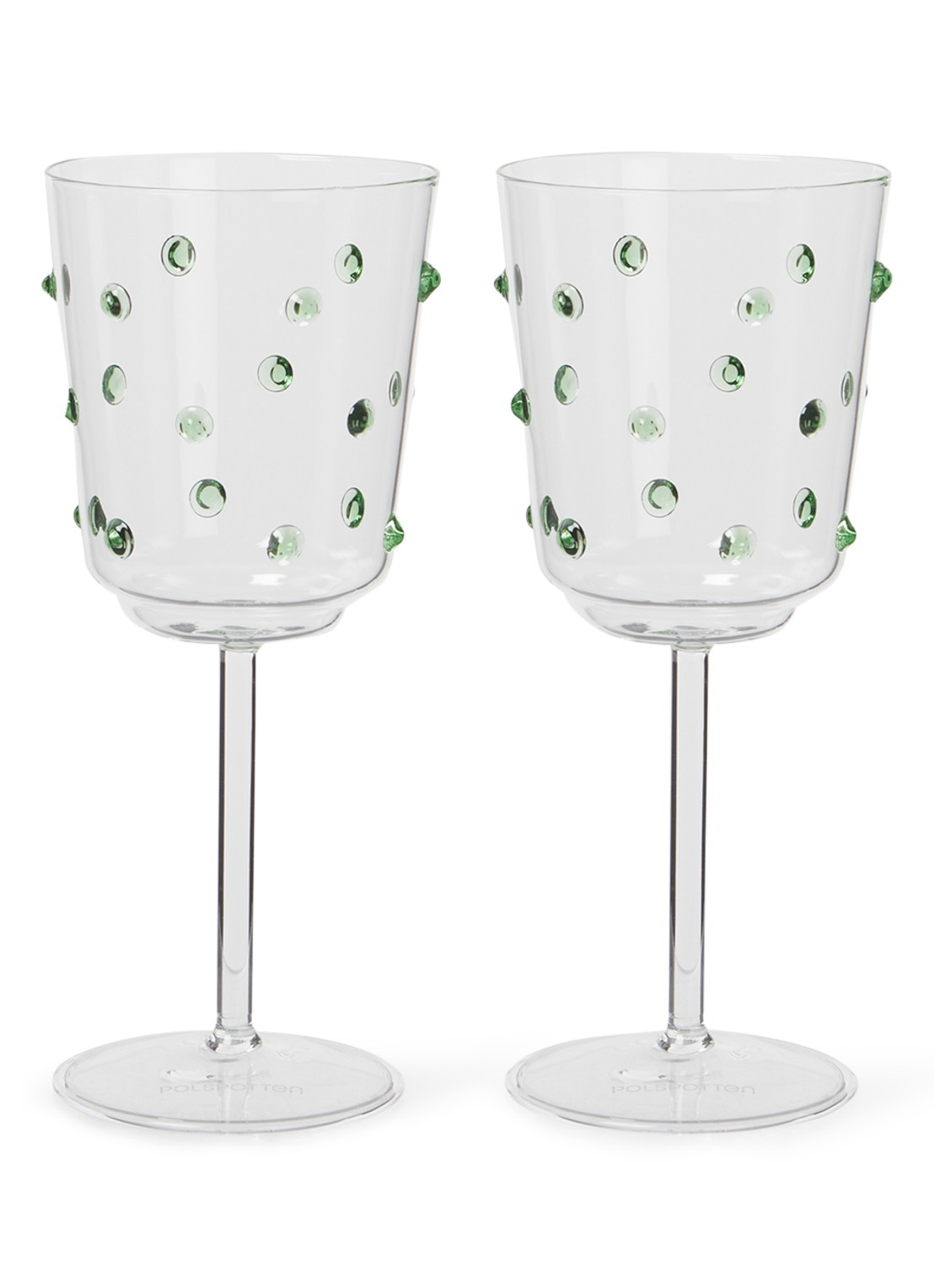 POLSPOTTEN Nob wijnglas 35 cl set van 2 - voorkant 2 olijfgroen