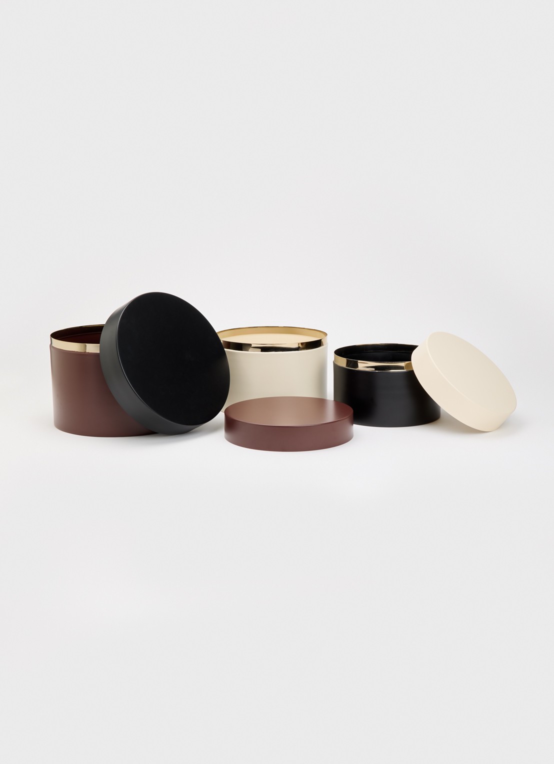 POLSPOTTEN Round metal opbergdoos set van 3  - voorkant 2 bruin