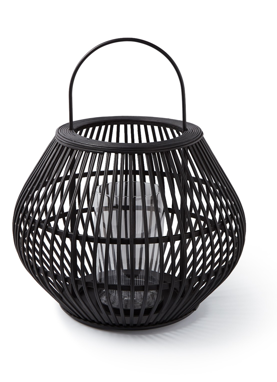 POLSPOTTEN Striped Apple windlicht 46 cm - voorkant zwart
