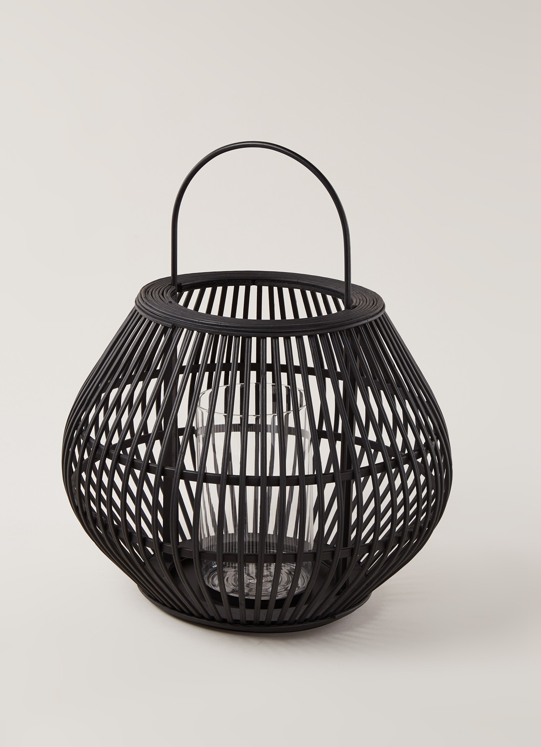 POLSPOTTEN Striped Apple windlicht 46 cm - voorkant 2 zwart