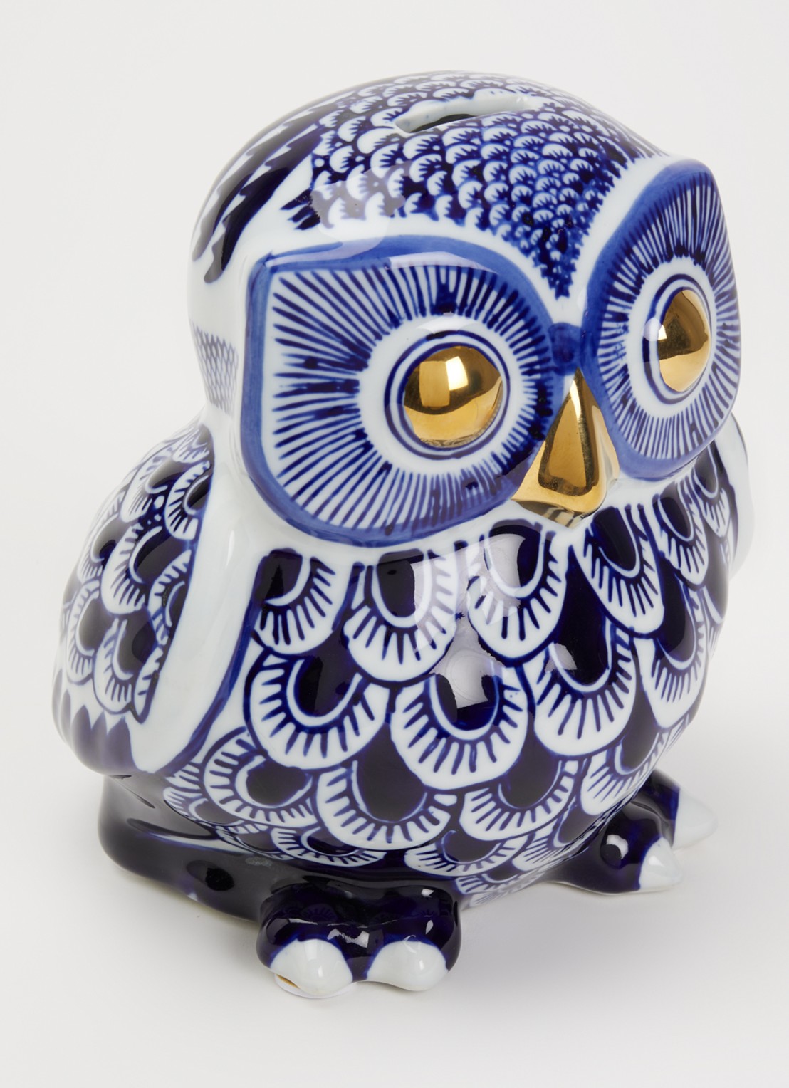 POLSPOTTEN Uil spaarpot 20 cm - voorkant 2 blauw