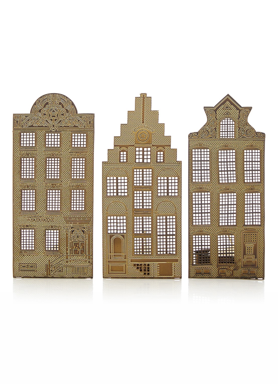 POLSPOTTEN Waxinelichthouders 3-delig 14 cm - voorkant goud