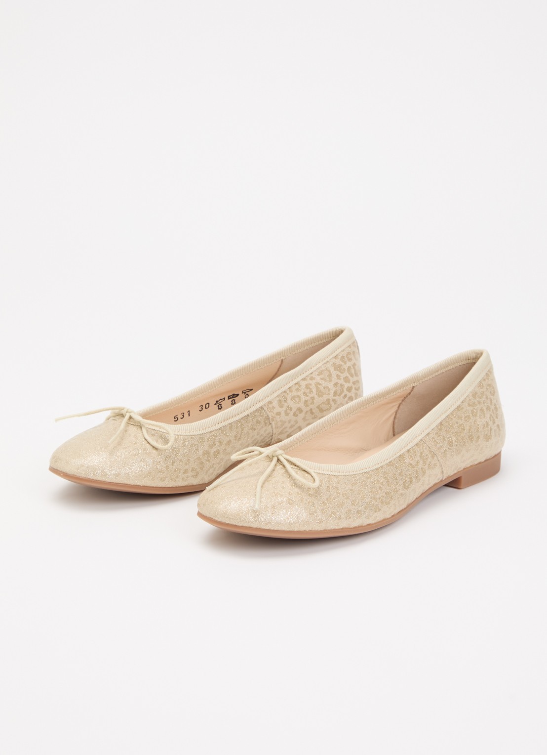 Pom d'Api Dory ballerina van leer met panterprint - voorkant 2 goud