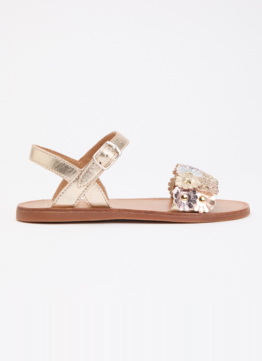 Pom d'Api Plagette Multi Flower sandaal van leer met metallic finish - voorkant zilver