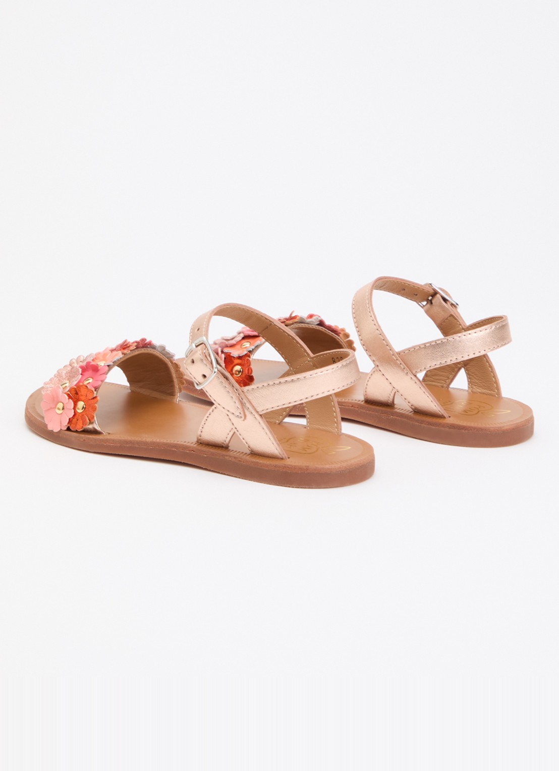 Pom d'Api Plagette Multi Flower sandaal van leer met metallic finish - achterkant 4 lichtroze