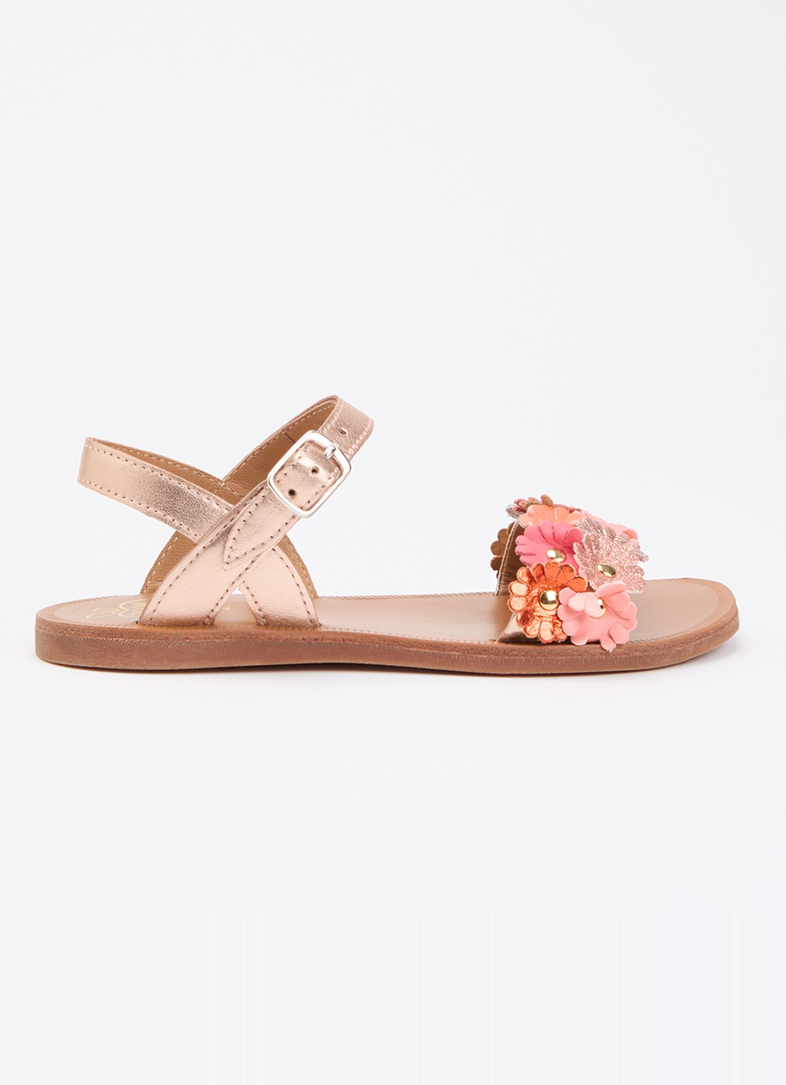 Pom d'Api Plagette Multi Flower sandaal van leer met metallic finish - voorkant lichtroze
