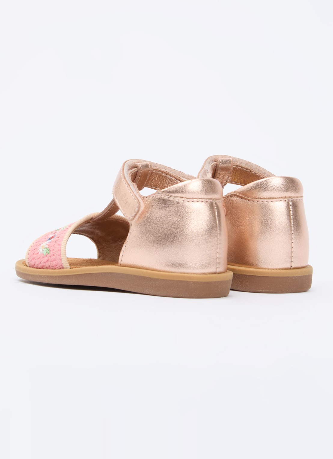 Pom d'Api Poppy Air Natur sandaal van leer met metallic finish - achterkant 4 oudroze