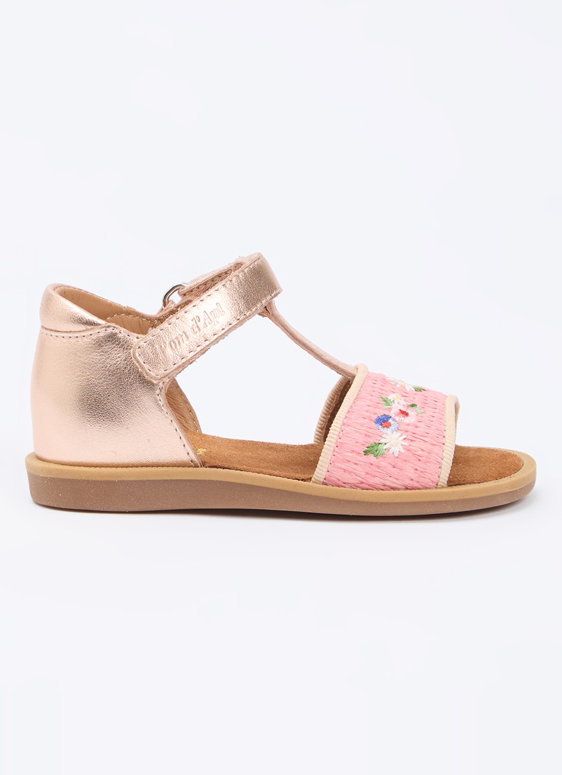 Pom d'Api Poppy Air Natur sandaal van leer met metallic finish - voorkant 2 oudroze