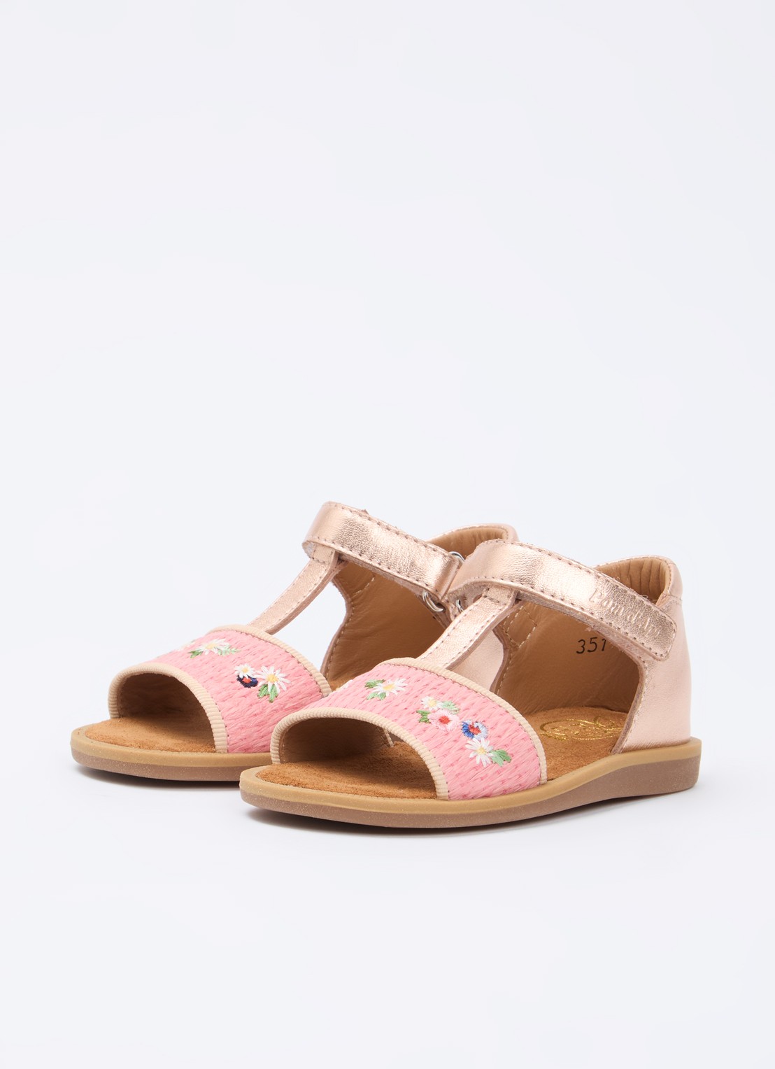 Pom d'Api Poppy Air Natur sandaal van leer met metallic finish - voorkant 3 oudroze