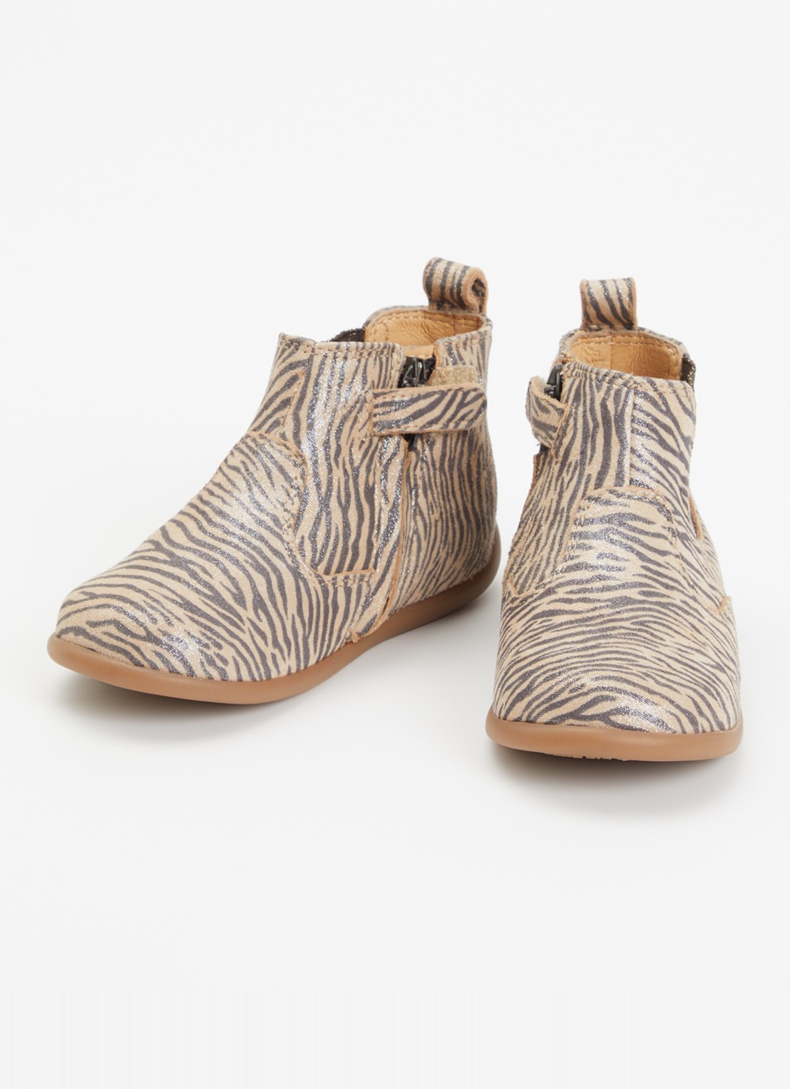 Pom d'Api Stand Up Jod Masego enkellaarsje van suède met zebraprint - voorkant 4 zand