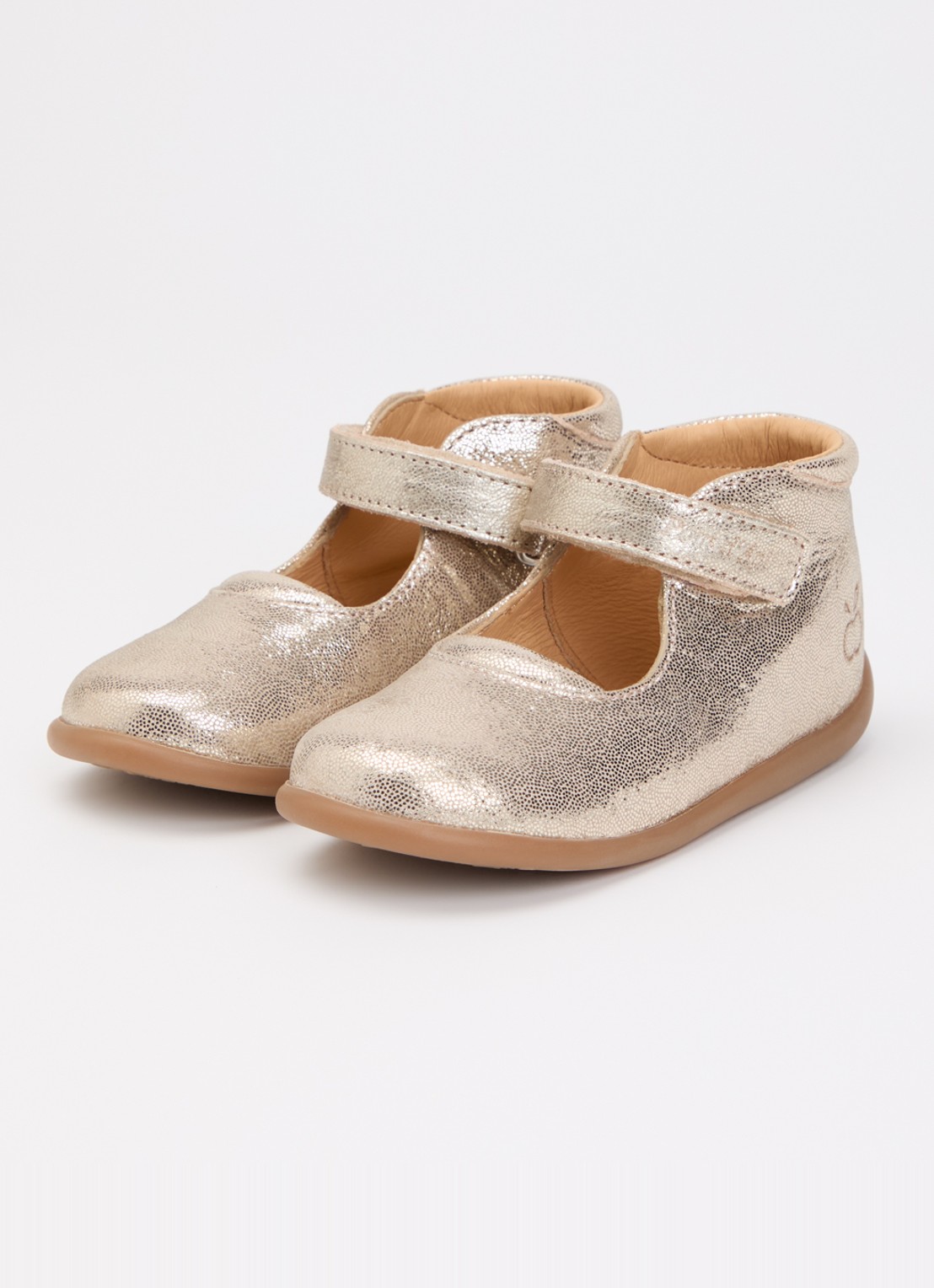 Pom d'Api Stand Up Mary instappers van leer met metallic finish - voorkant 4 goud