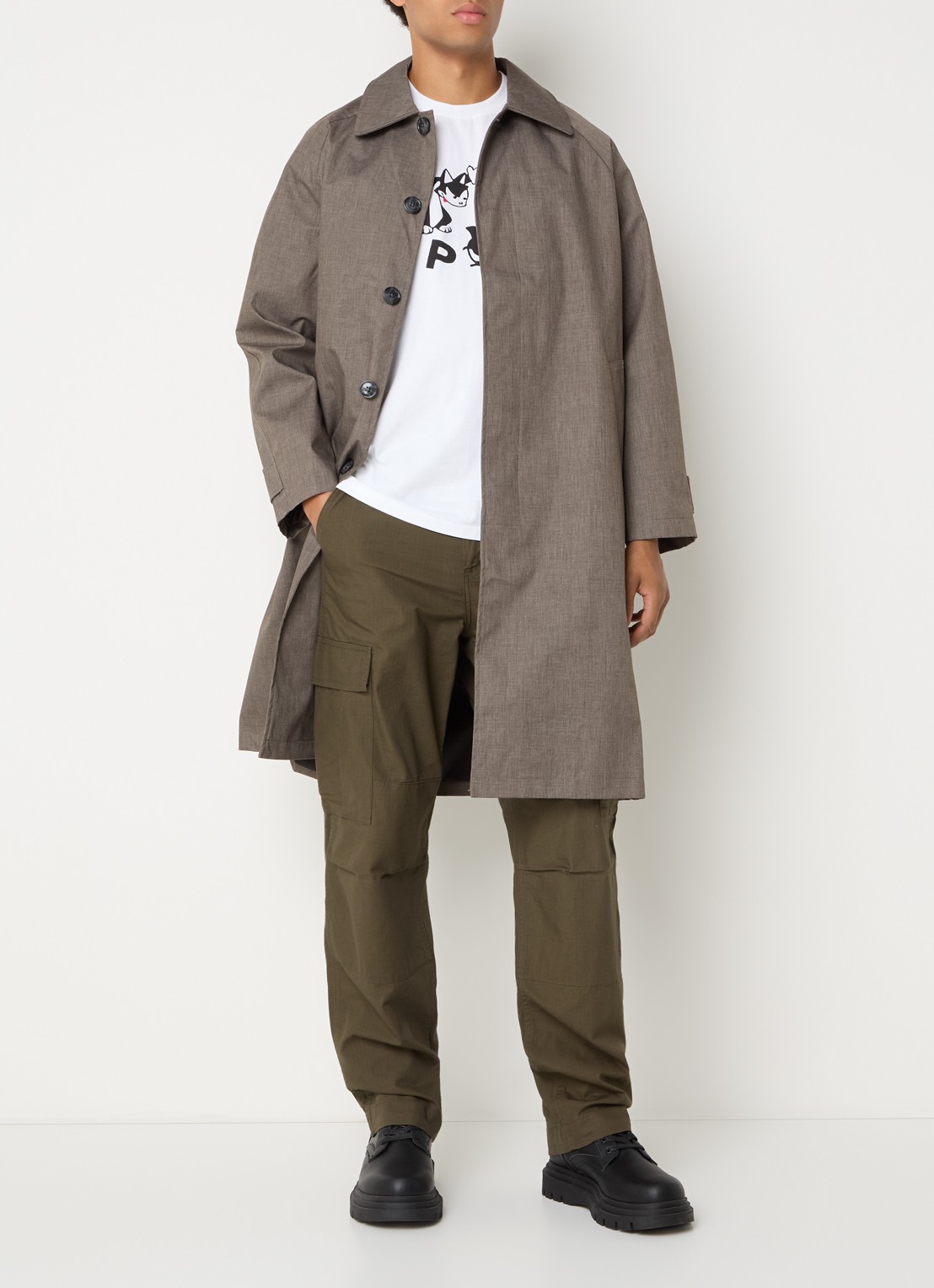 Pop Trading Company Car trenchcoat met steekzakken - voorkant 3 grijs