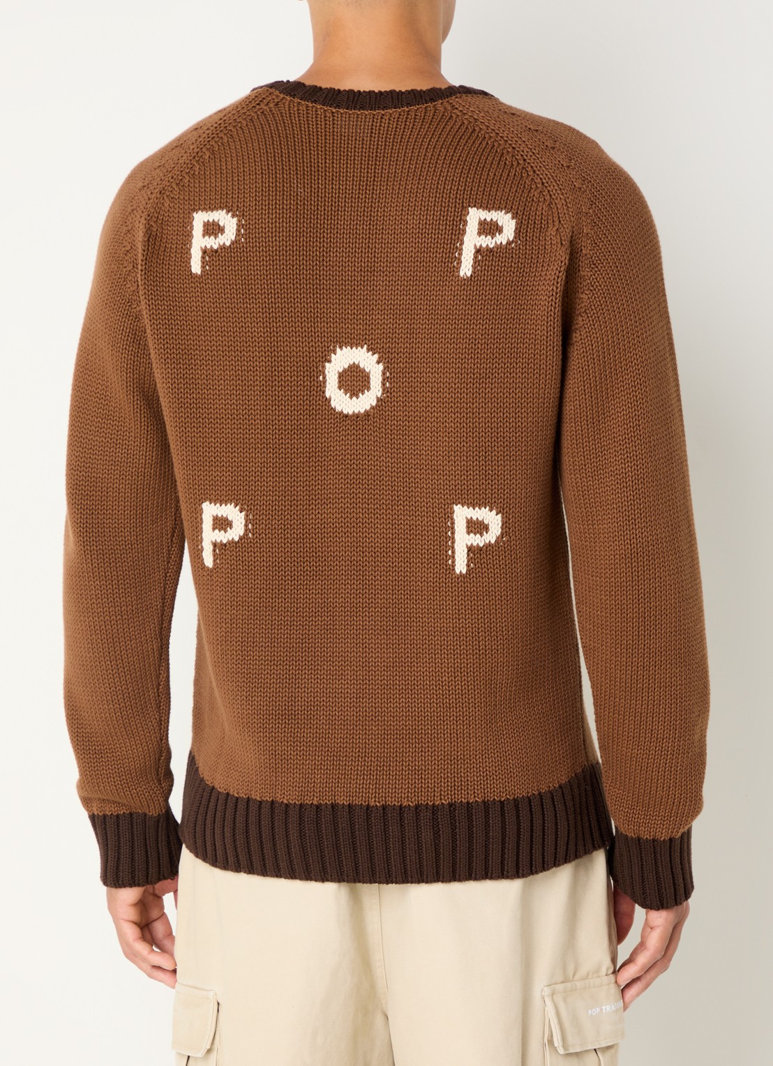 Pop Trading Company Grofgebreide pullover met backprint - detail bruin