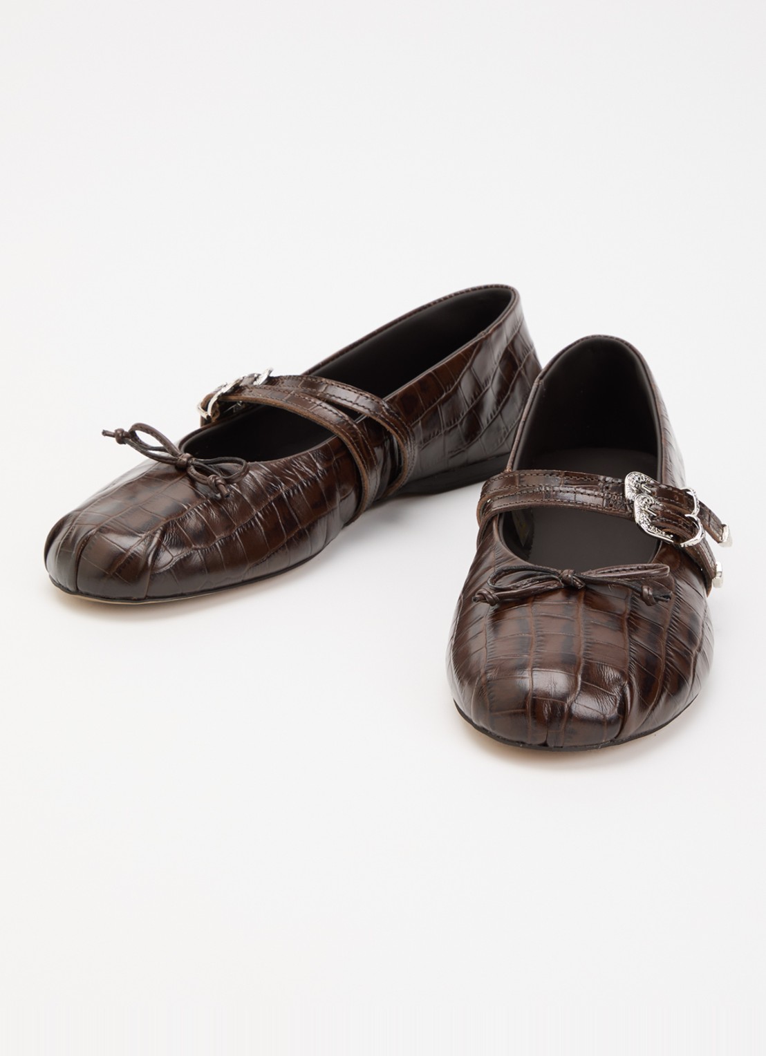 Posa Ballerina van leer met crocostructuur - detail bruin