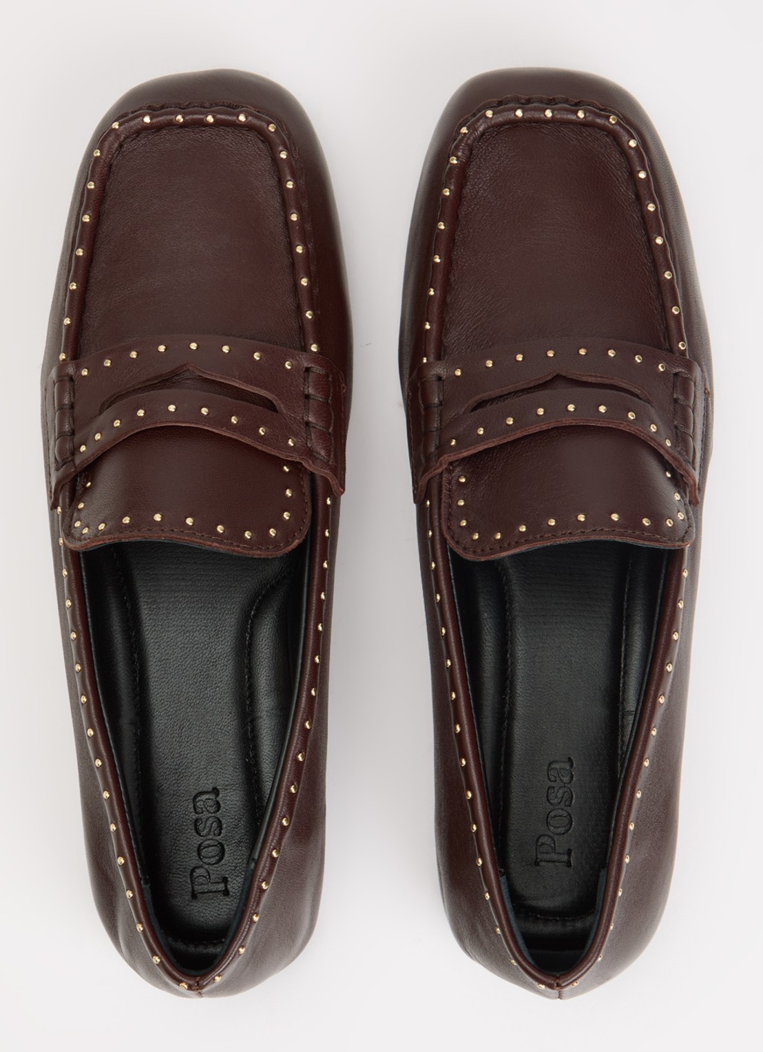 Posa Bardot loafer van leer met studs - detail 2 bordeauxrood