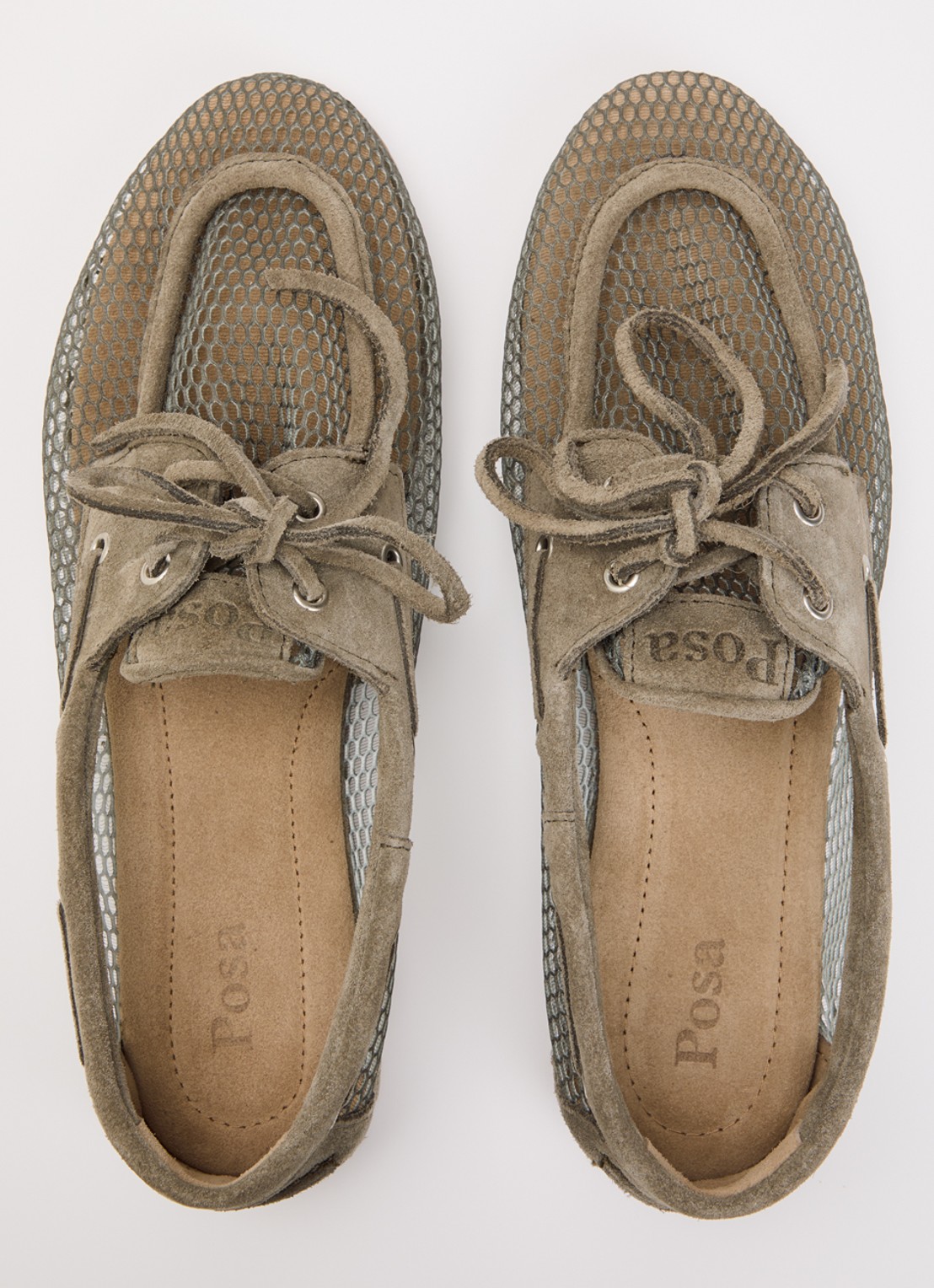 Posa Boat loafer van suède met details van mesh - detail 4 olijfgroen