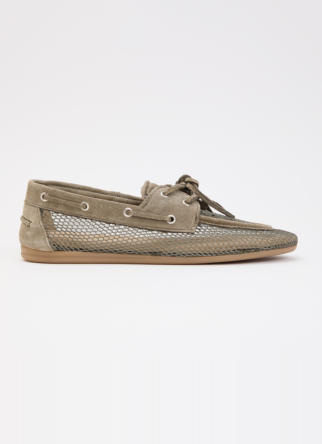 Posa Boat loafer van suède met details van mesh - voorkant 2 olijfgroen