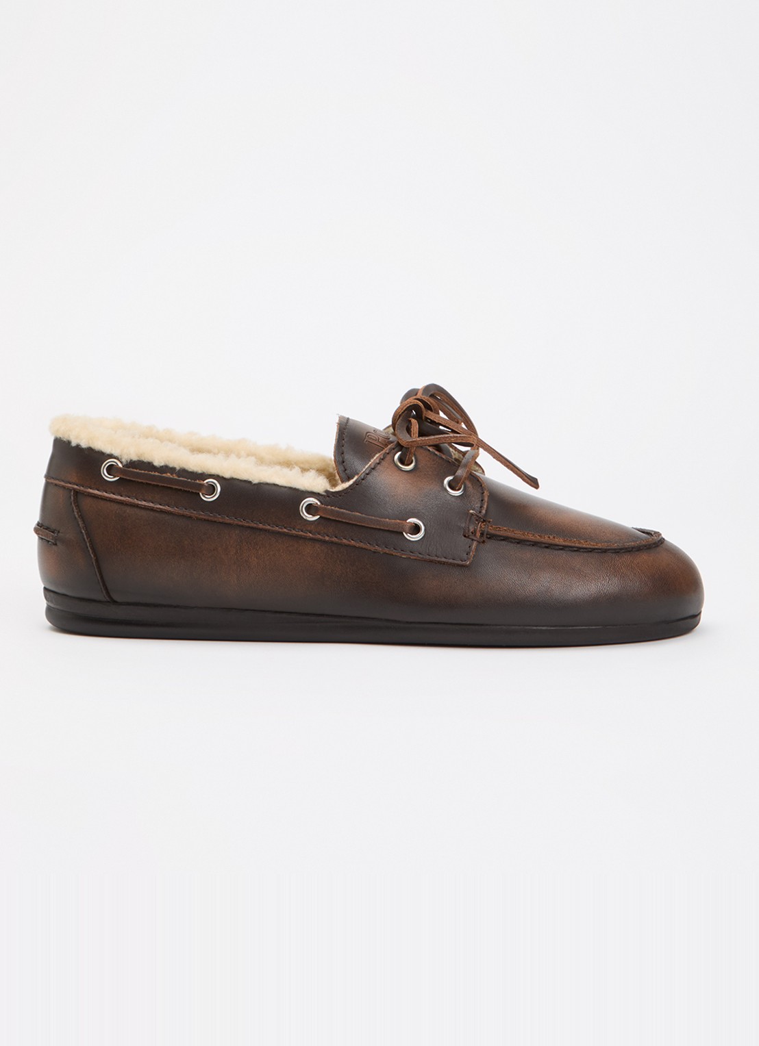 Posa Mocassin van leer met details van imitatiebont - voorkant donkerbruin