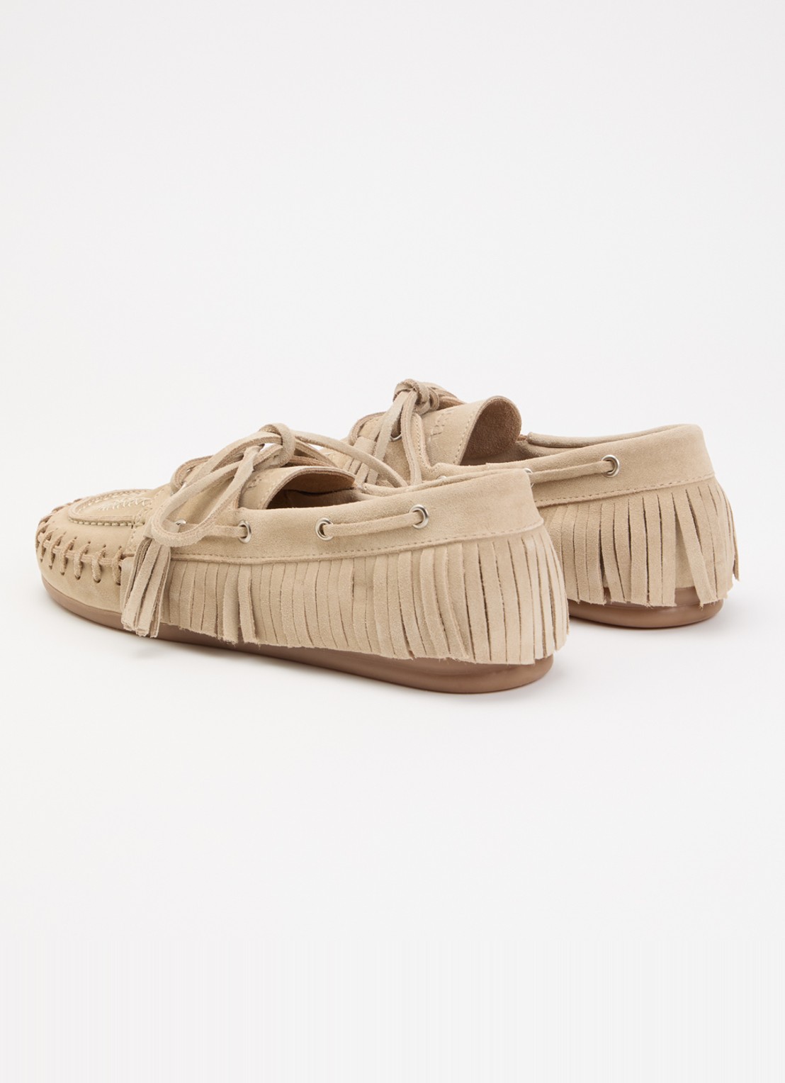 Posa Native bootschoen van suède met franjes - achterkant beige