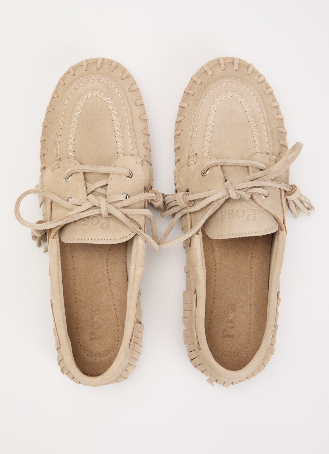 Posa Native bootschoen van suède met franjes - detail 4 beige