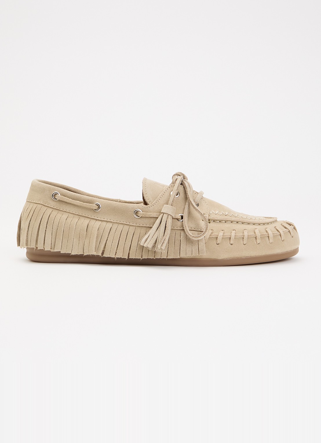 Posa Native bootschoen van suède met franjes - voorkant 2 beige