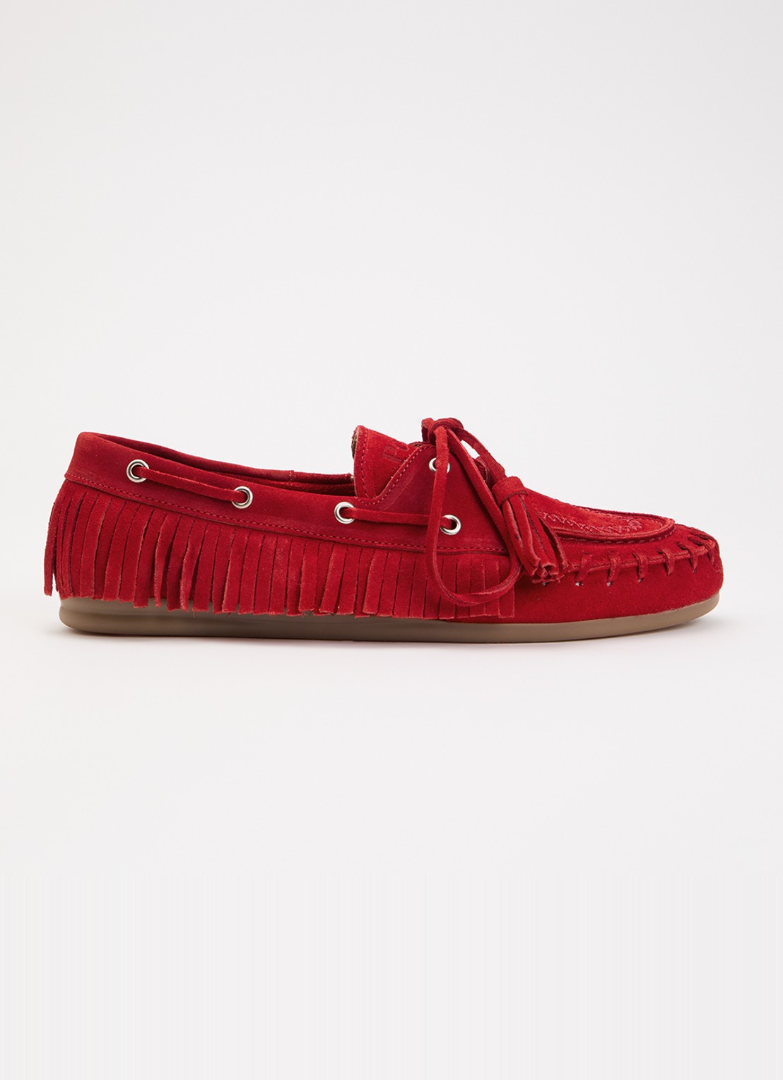 Posa Native bootschoen van suède met franjes - voorkant 2 rood