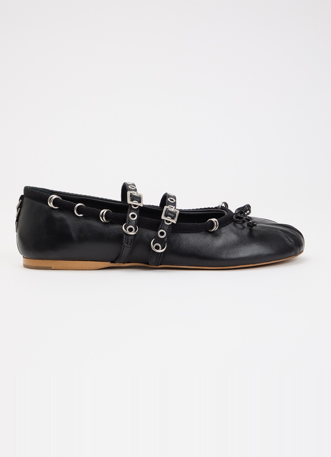 Posa Vita ballerina van leer met strikdetail - voorkant 5 zwart