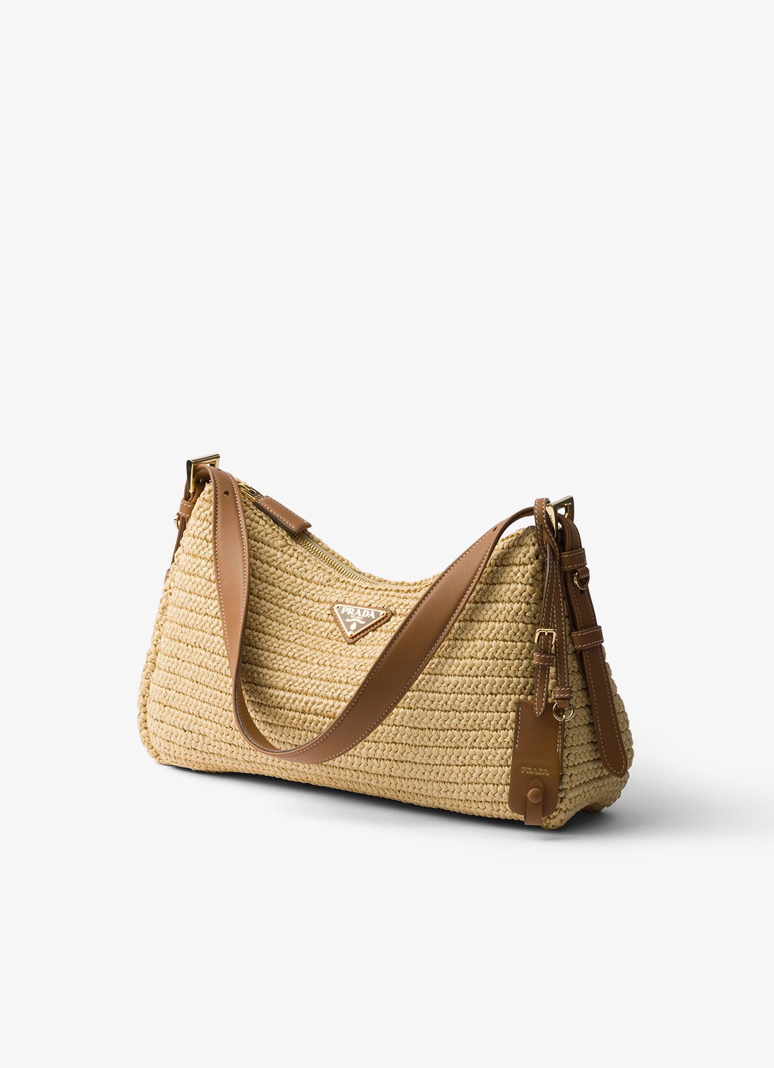 Prada Aimée Large schoudertas van crochet met leren details - detail 2 beige