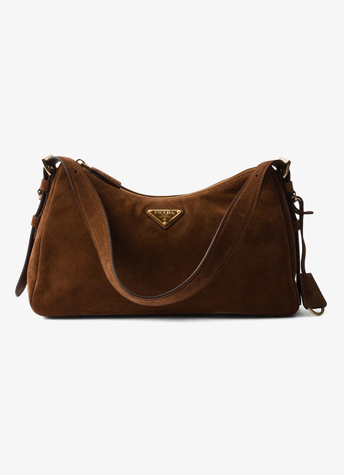 Prada Aimée Medium schoudertas van kalfssuède - voorkant donkerbruin