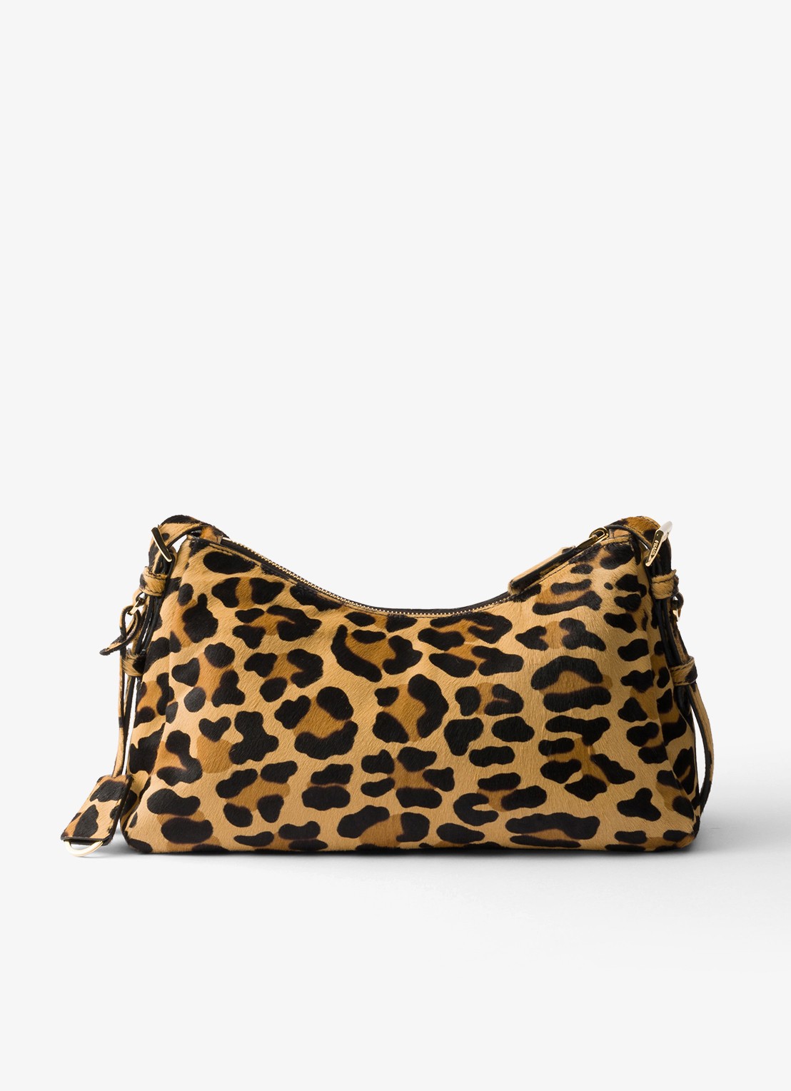 Prada Aimée Medium schoudertas van leer met panterprint - achterkant 5 lichtbruin
