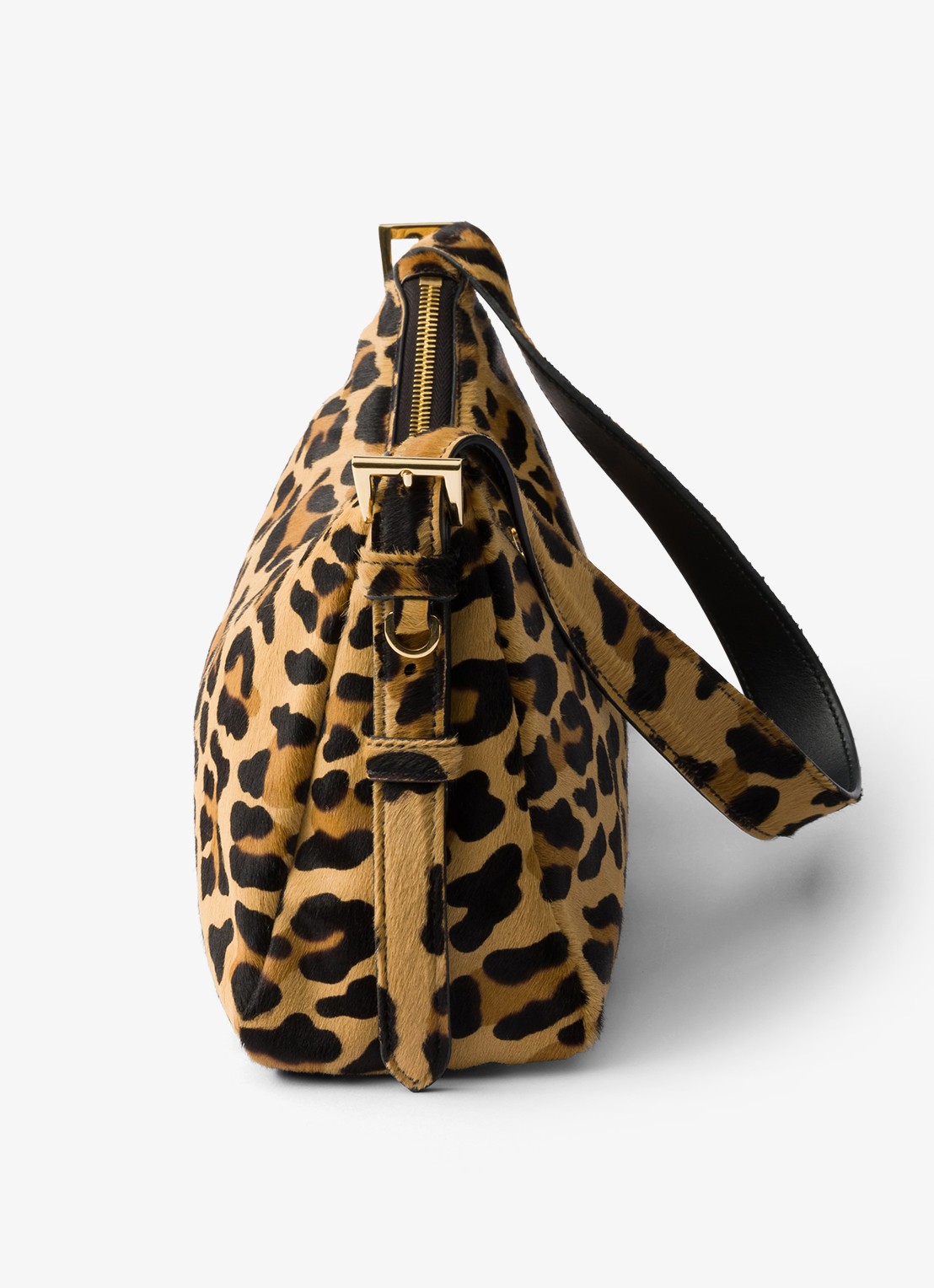 Prada Aimée Medium schoudertas van leer met panterprint - detail camel