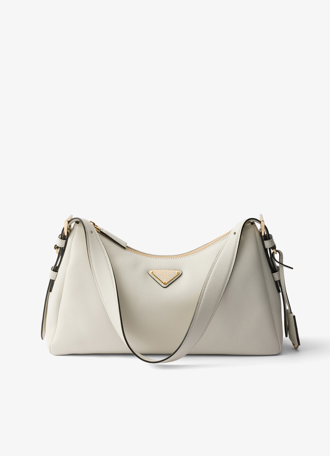 Prada Aimée Medium schoudertas van leer - voorkant 6 gebroken wit