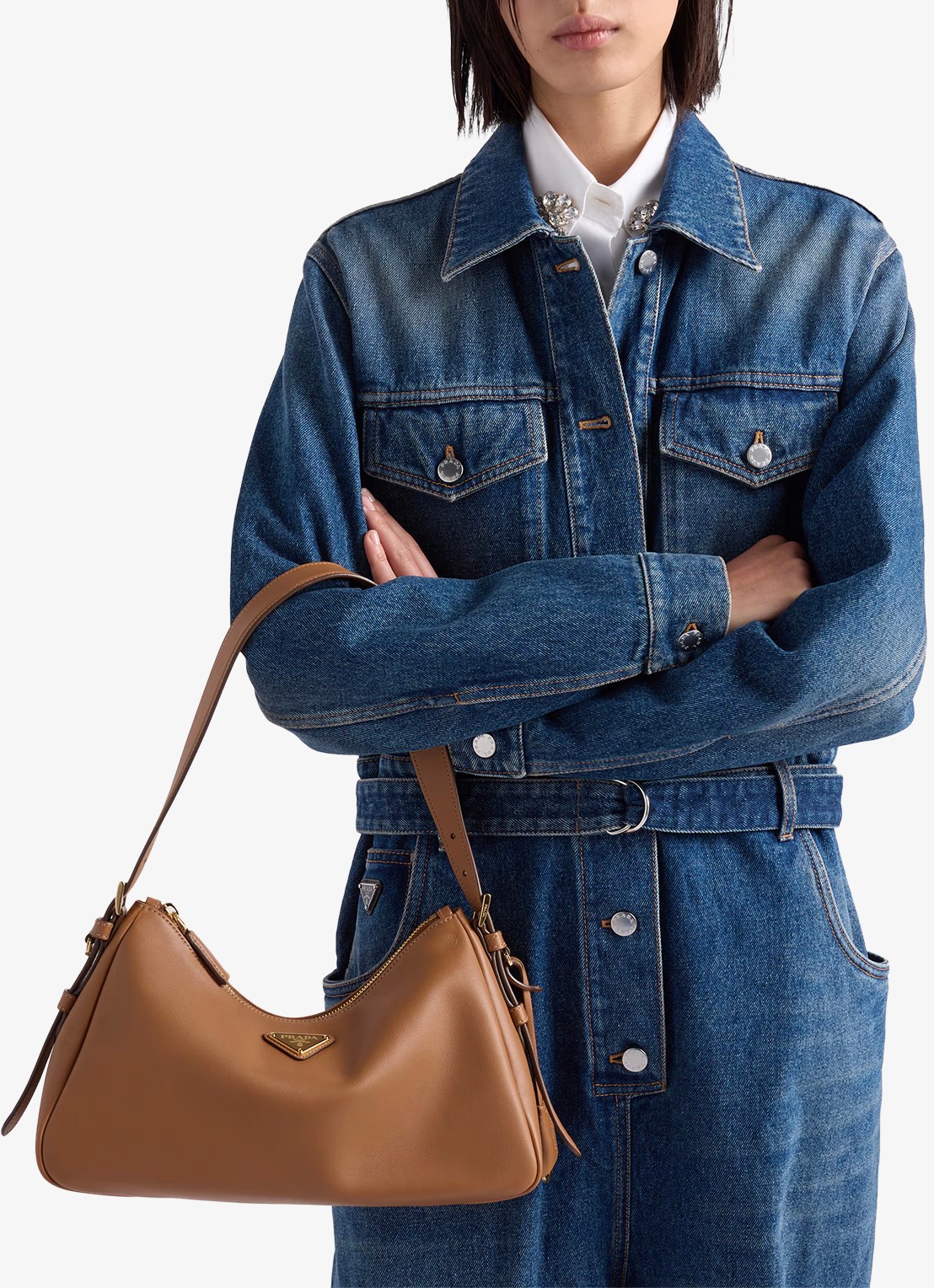 Prada Aimée Medium schoudertas van leer - voorkant 6 bruin