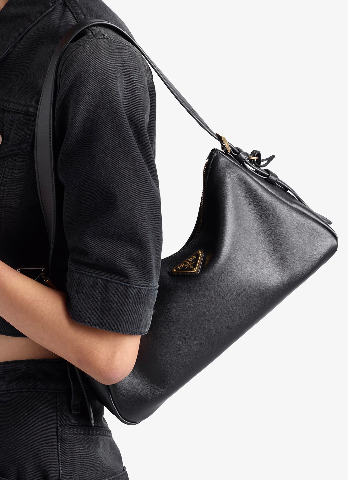 Prada Aimée Medium schoudertas van leer - detail 6 zwart