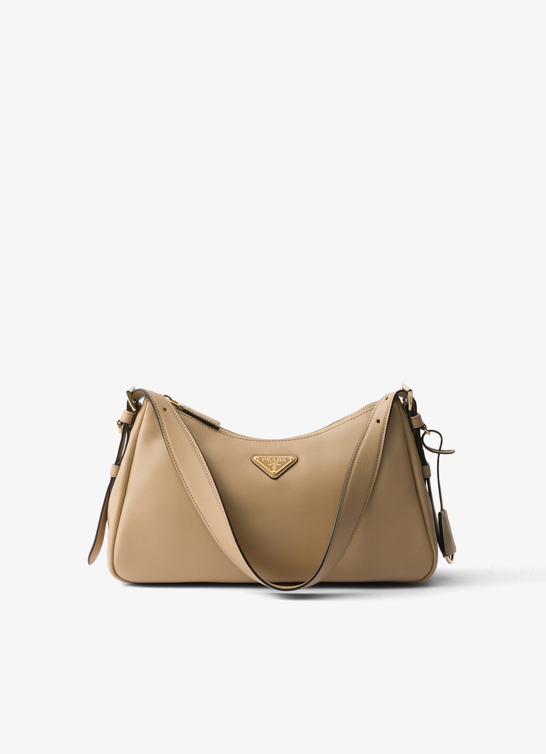 Prada Aimée Medium schoudertas van leer - voorkant beige