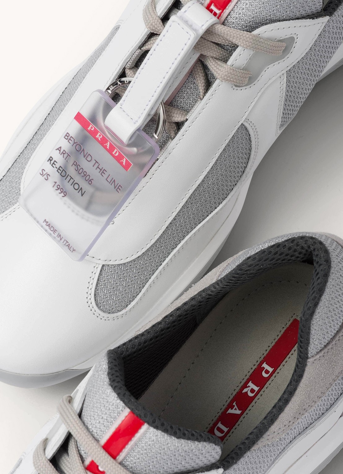 Prada America's Cup Original sneaker met leren details - detail 4 wit