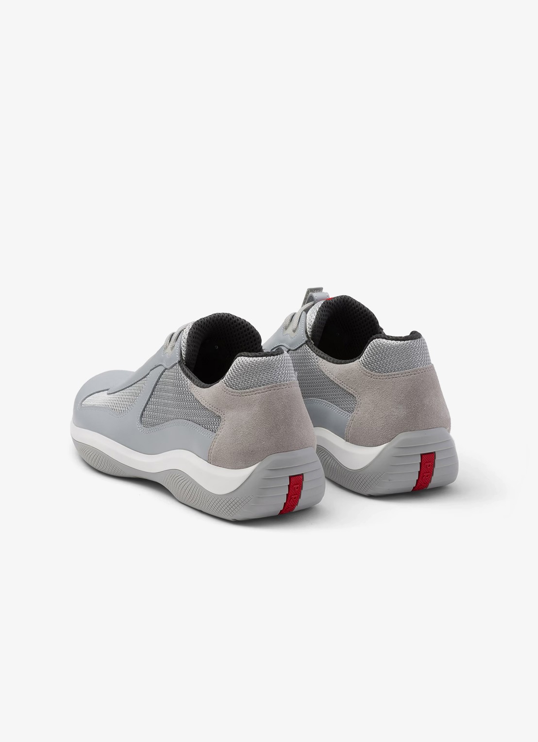 Prada America's Cup Original sneaker met leren details - achterkant blauwgrijs
